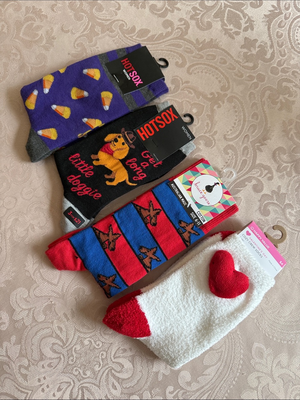 NWT Dachshund Get a long little doggie Australian Candy Corn Heart Sock Bundle